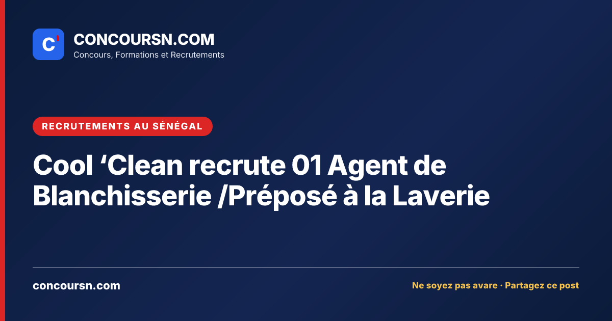 Illustration de l’article : Cool ‘Clean recrute 01 Agent de Blanchisserie /Préposé à la Laverie