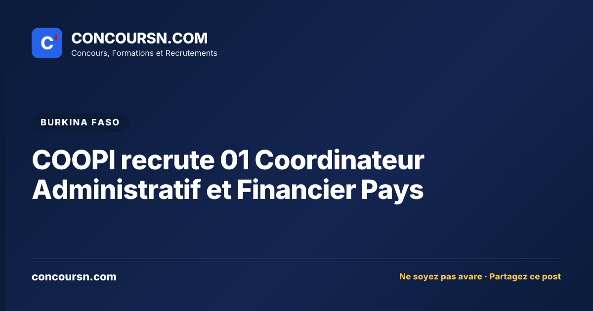 Illustration de l’article : COOPI recrute 01 Coordinateur Administratif et Financier Pays