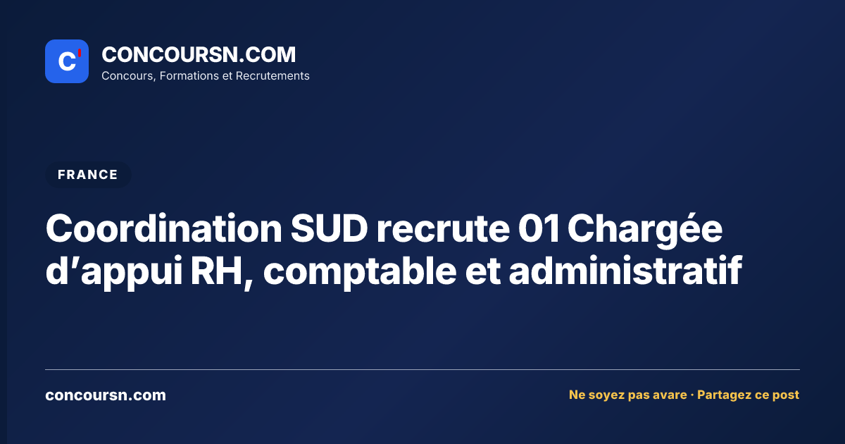 Illustration de l’article : Coordination SUD recrute 01 Chargée d’appui RH, comptable et administratif
