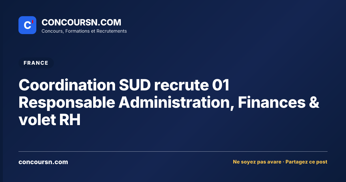 Illustration de l’article : Coordination SUD recrute 01 Responsable Administration, Finances & volet RH