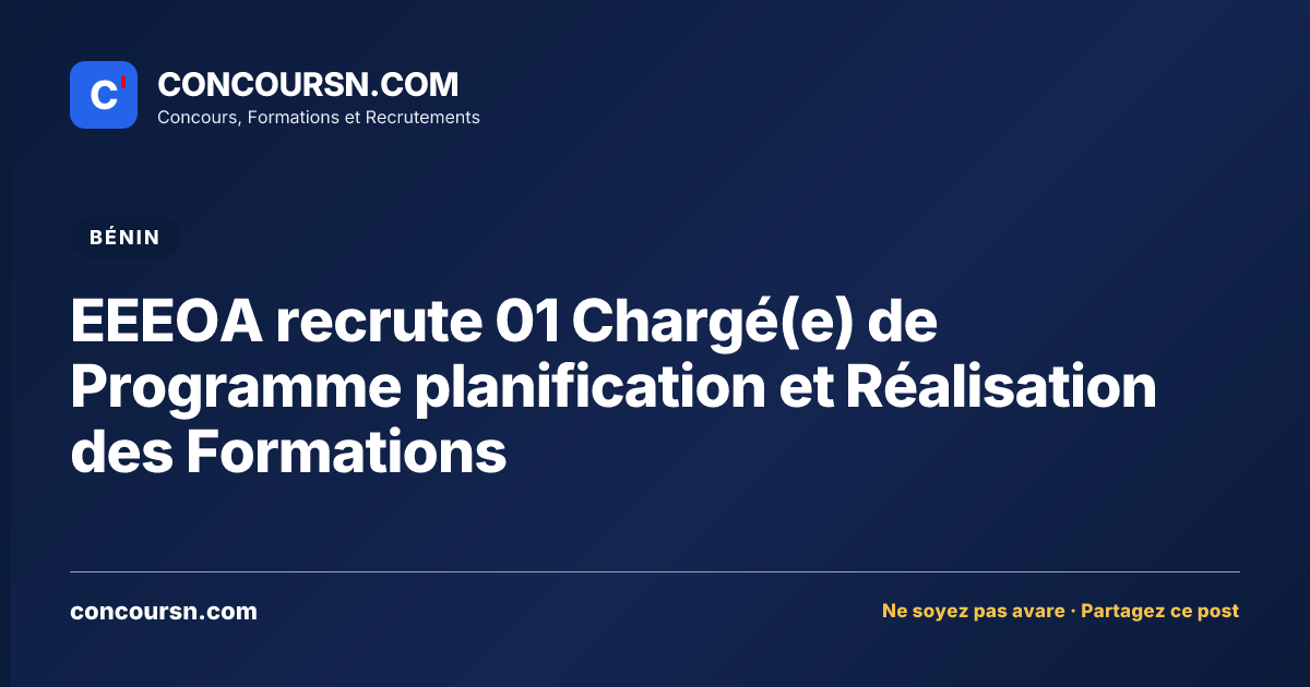 Illustration de l’article : EEEOA recrute 01 Chargé(e) de Programme planification et Réalisation des Formations