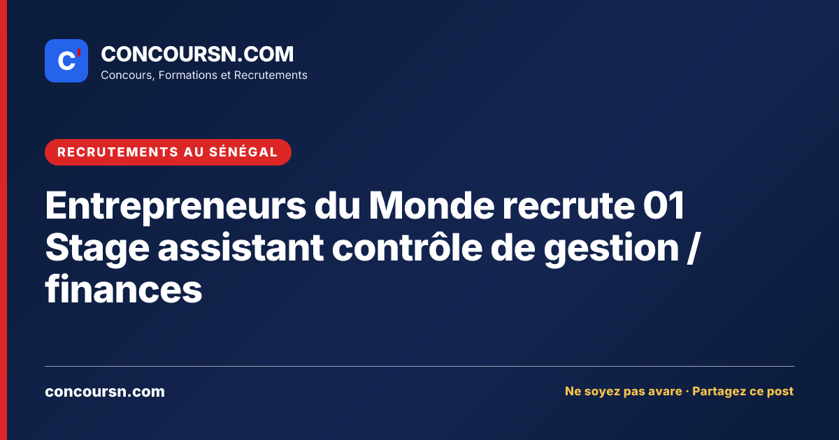 Illustration de l’article : Entrepreneurs du Monde recrute 01 Stage assistant contrôle de gestion / finances