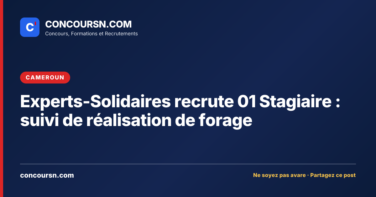 Illustration de l’article : Experts-Solidaires recrute 01 Stagiaire : suivi de réalisation de forage
