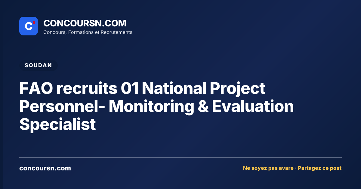 Illustration de l’article : FAO recruits 01 National Project Personnel- Monitoring & Evaluation Specialist