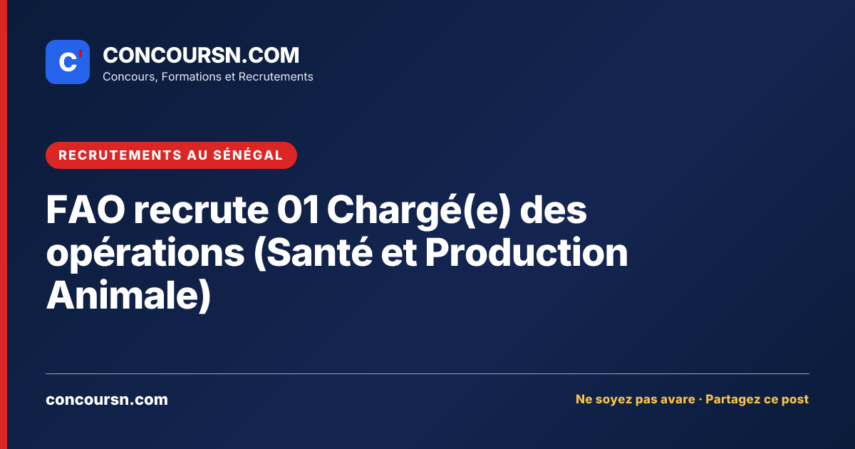 Illustration de l’article : FAO recrute 01 Chargé(e) des opérations (Santé et Production Animale)