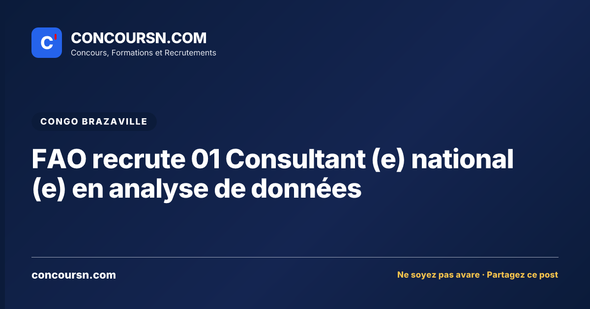 Illustration de l’article : FAO recrute 01 Consultant (e) national (e) en analyse de données