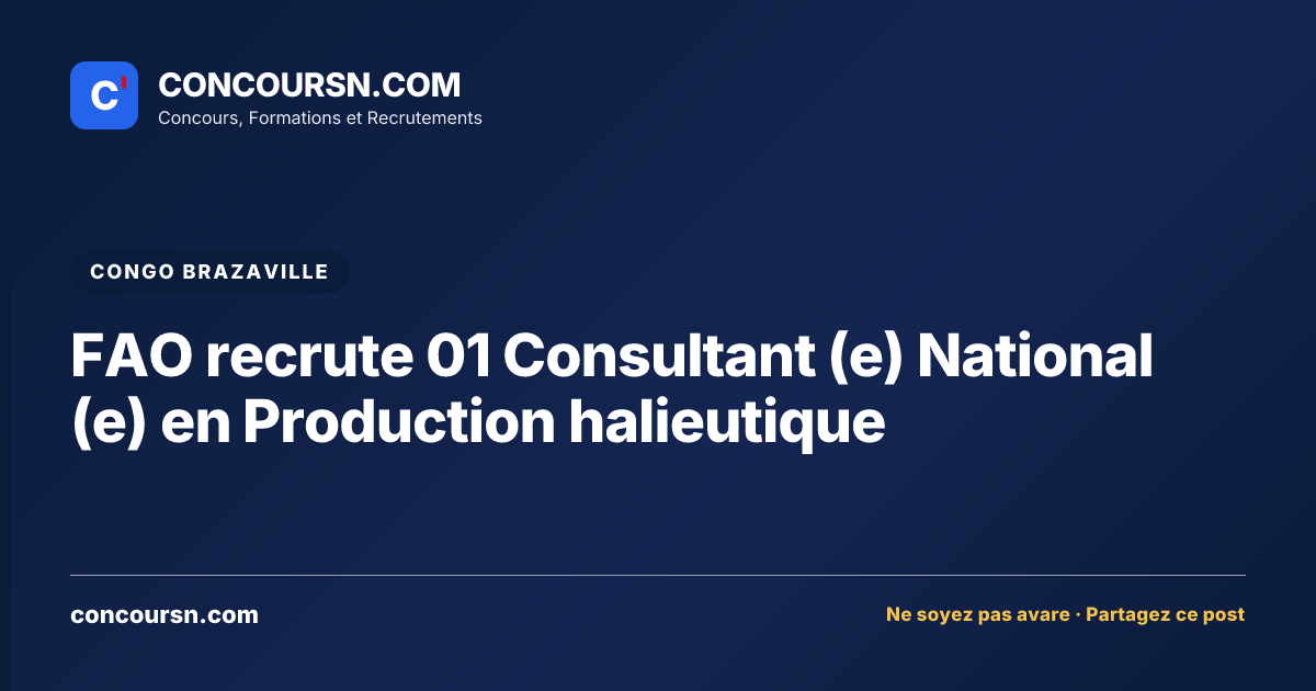 Illustration de l’article : FAO recrute 01 Consultant (e) National (e) en Production halieutique