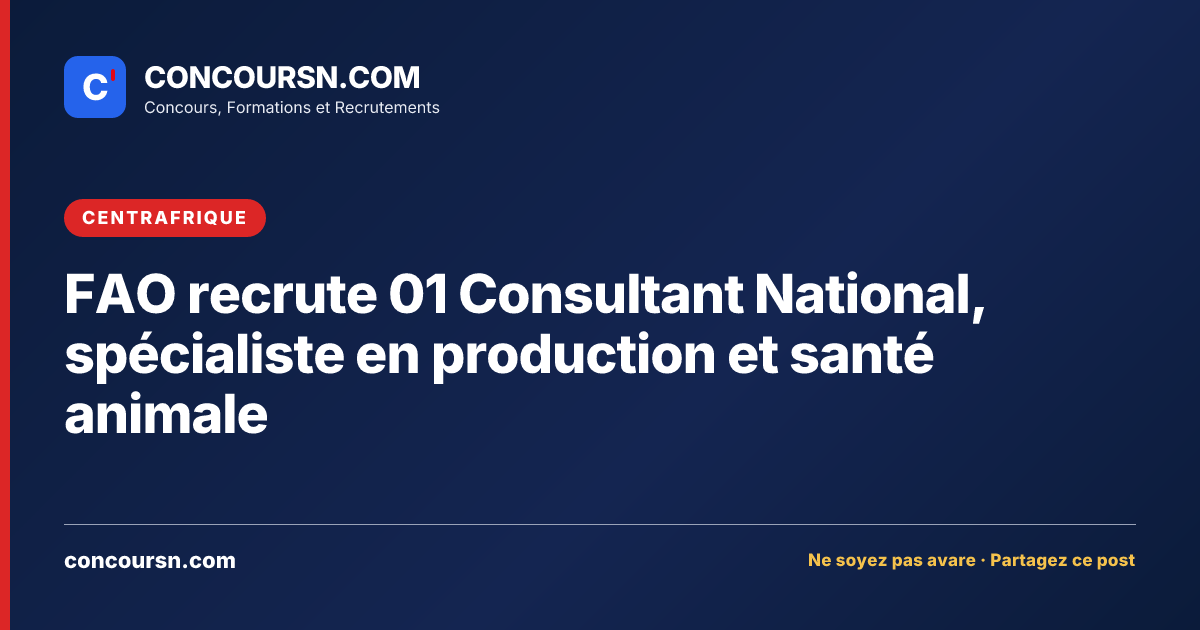 Illustration de l’article : FAO recrute 01 Consultant National, spécialiste en production et santé animale