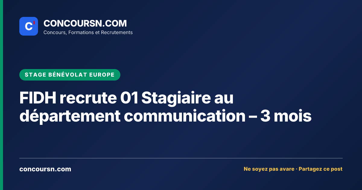 Illustration de l’article : FIDH recrute 01 Stagiaire au département communication – 3 mois