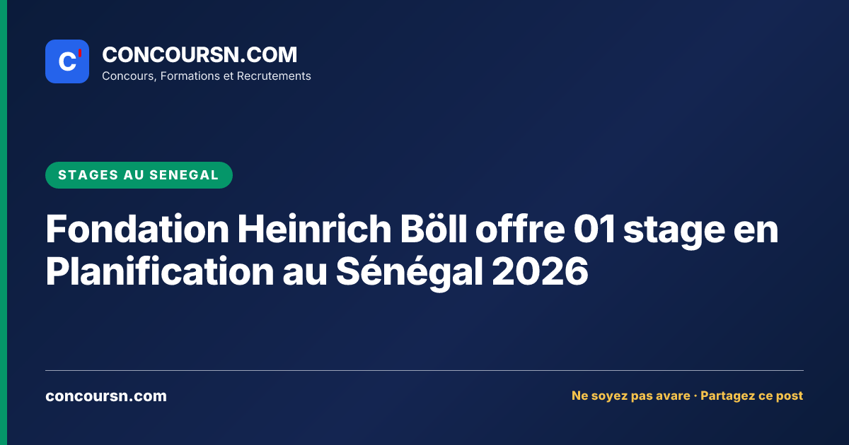 Illustration de l’article : Fondation Heinrich Böll offre 01 stage en Planification au Sénégal 2026