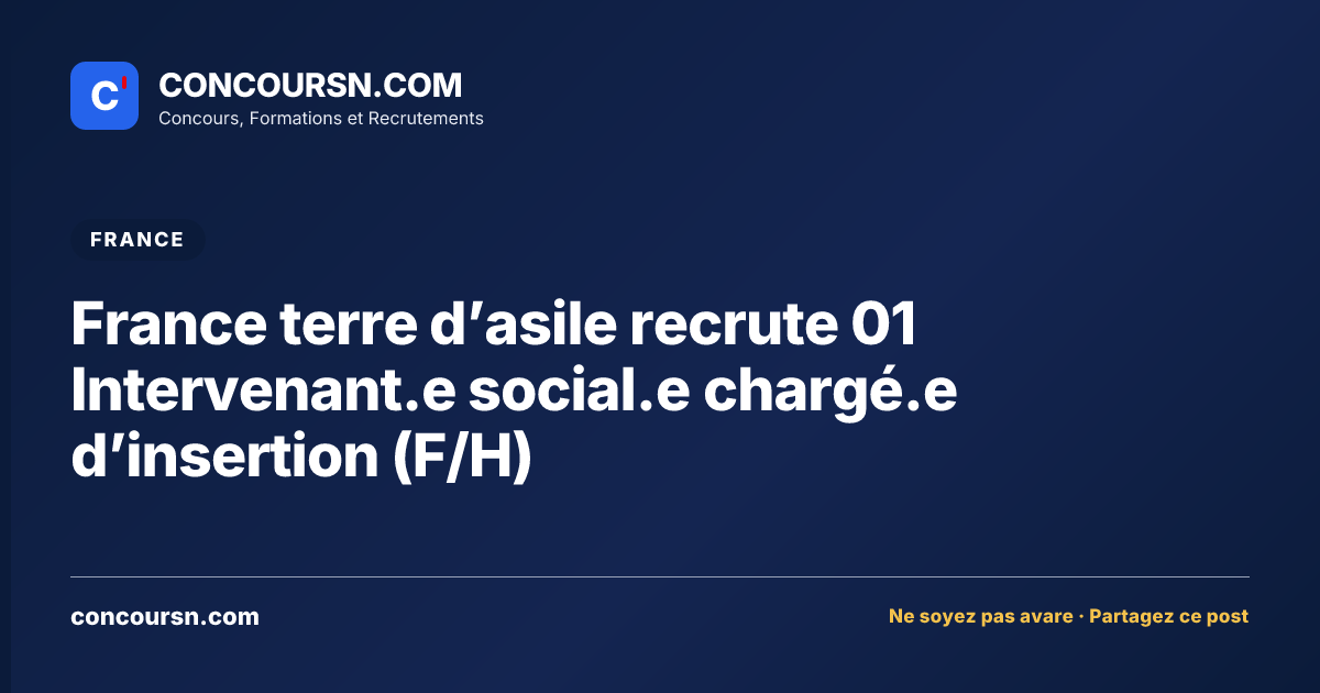 Illustration de l’article : France terre d’asile recrute 01 Intervenant.e social.e chargé.e d’insertion (F/H)