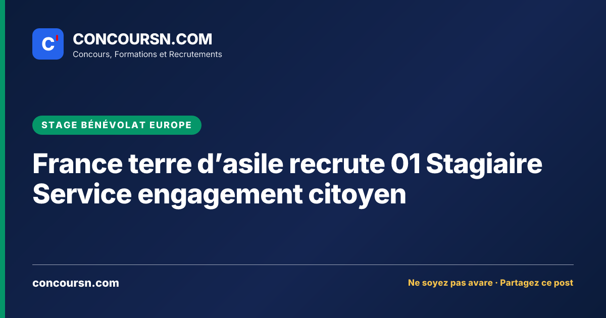 Illustration de l’article : France terre d’asile recrute 01 Stagiaire Service engagement citoyen
