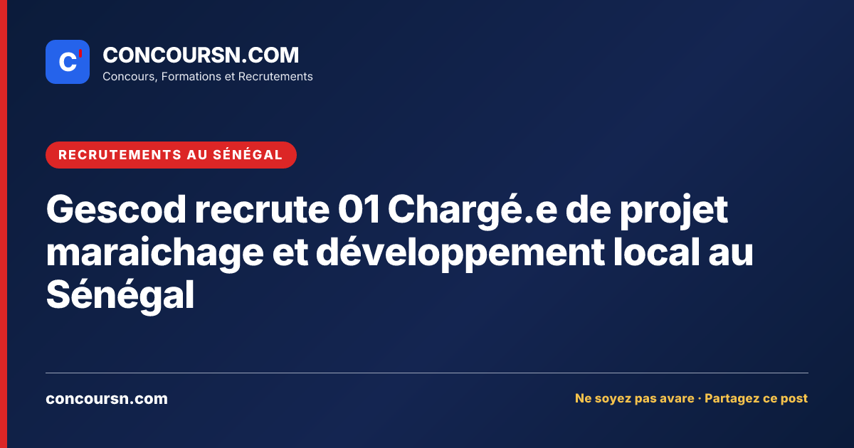 Illustration de l’article : Gescod recrute 01 Chargé.e de projet maraichage et développement local au Sénégal