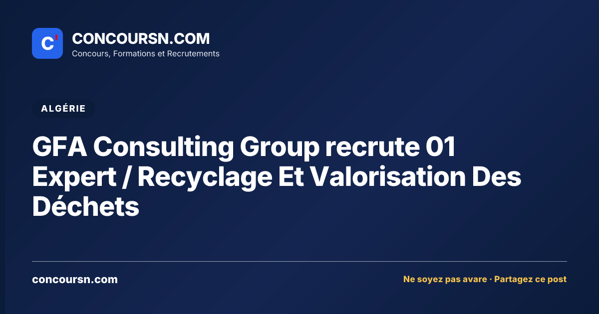 Illustration de l’article : GFA Consulting Group recrute 01 Expert / Recyclage Et Valorisation Des Déchets