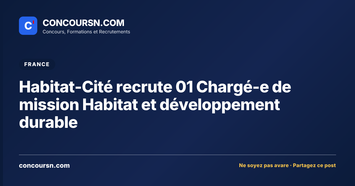 Illustration de l’article : Habitat-Cité recrute 01 Chargé-e de mission Habitat et développement durable