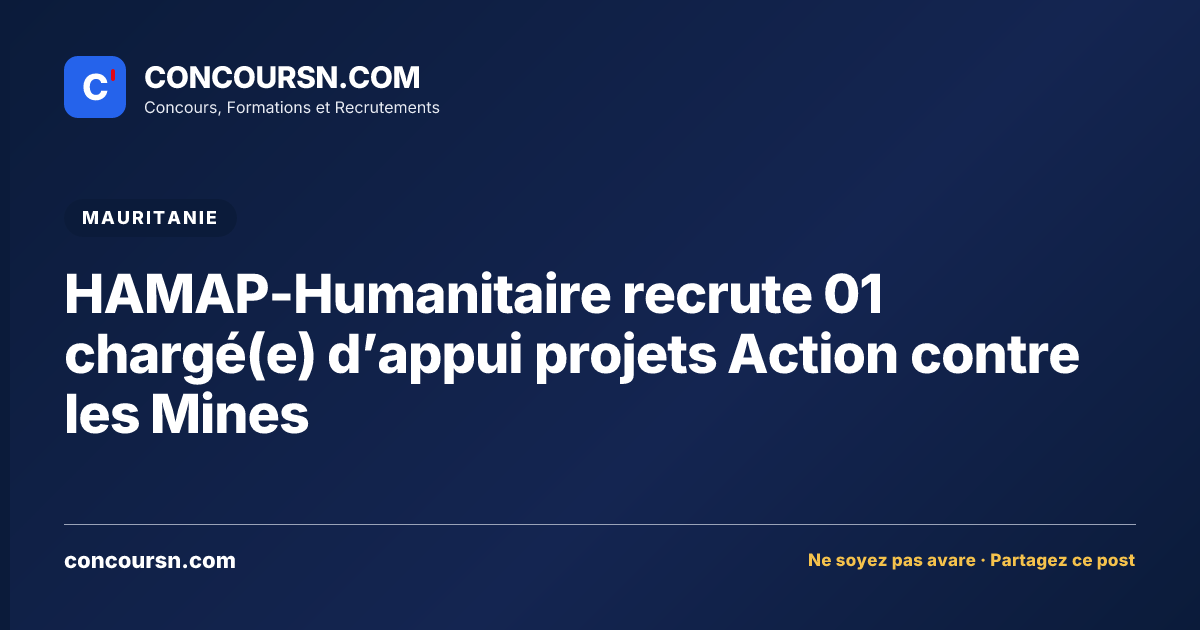 Illustration de l’article : HAMAP-Humanitaire recrute 01 chargé(e) d’appui projets Action contre les Mines