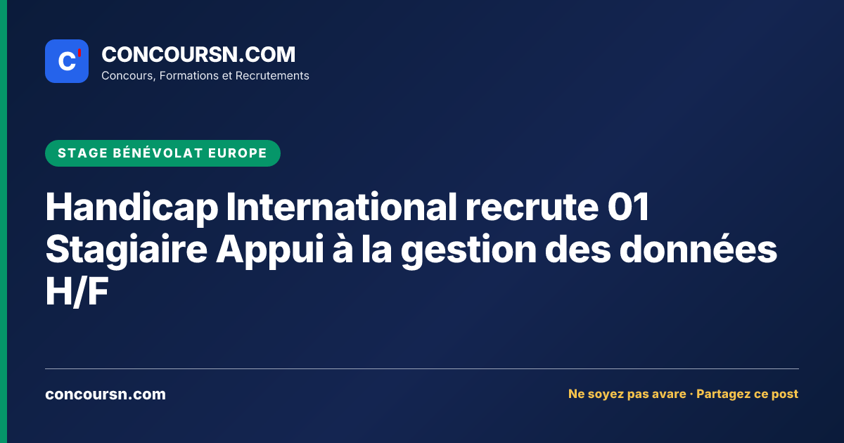 Illustration de l’article : Handicap International recrute 01 Stagiaire Appui à la gestion des données H/F