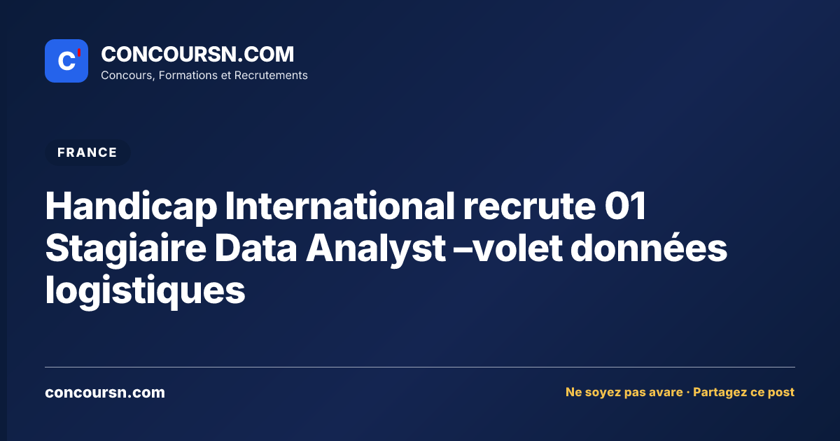 Illustration de l’article : Handicap International recrute 01 Stagiaire Data Analyst –volet données logistiques