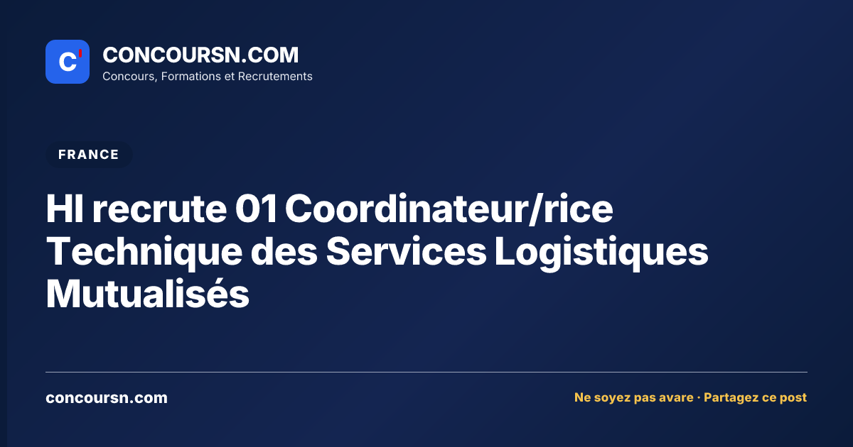 Illustration de l’article : HI recrute 01 Coordinateur/rice Technique des Services Logistiques Mutualisés