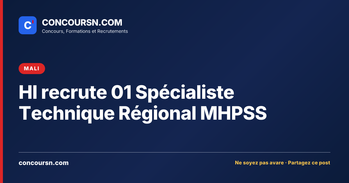 Illustration de l’article : HI recrute 01 Spécialiste Technique Régional MHPSS