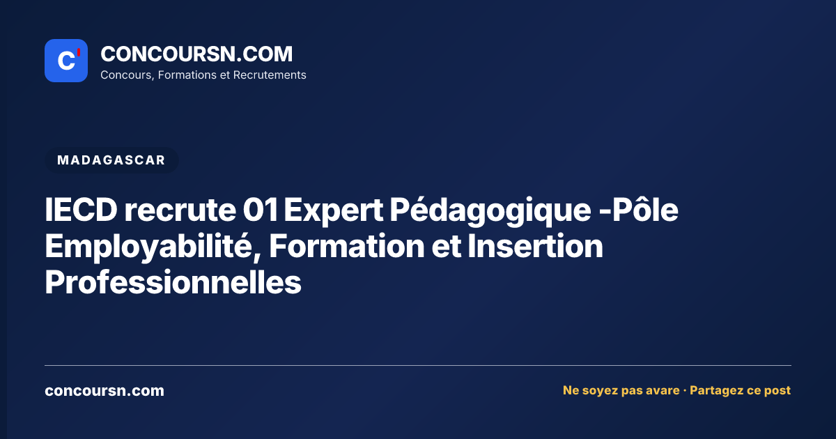 Illustration de l’article : IECD recrute 01 Expert Pédagogique -Pôle Employabilité, Formation et Insertion Professionnelles