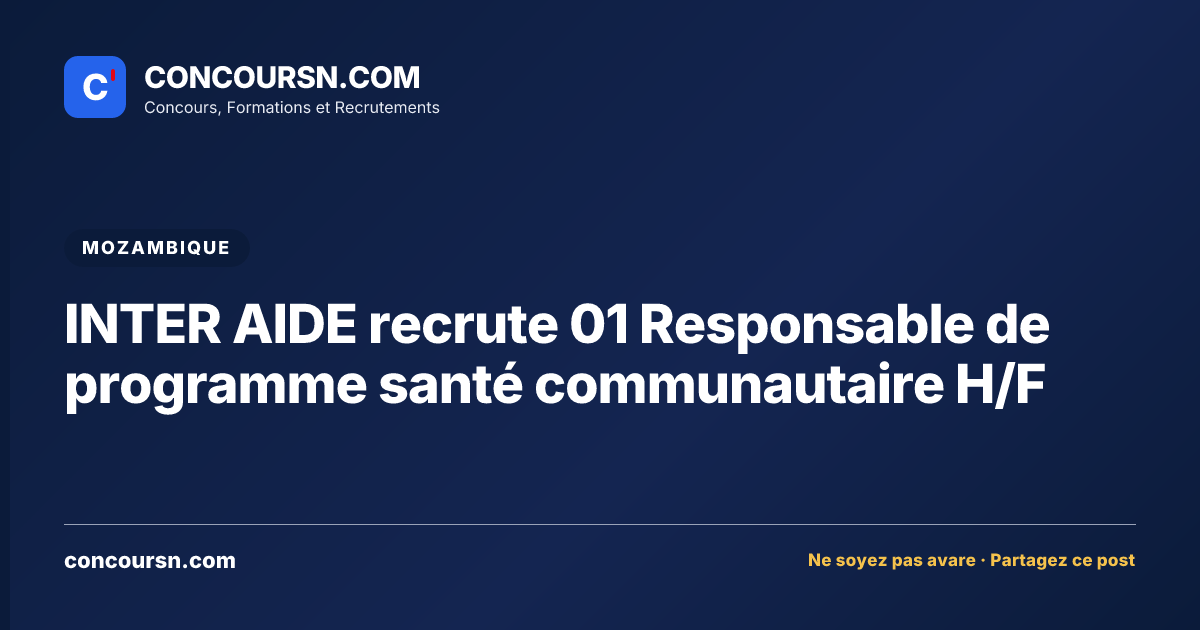 Illustration de l’article : INTER AIDE recrute 01 Responsable de programme santé communautaire H/F