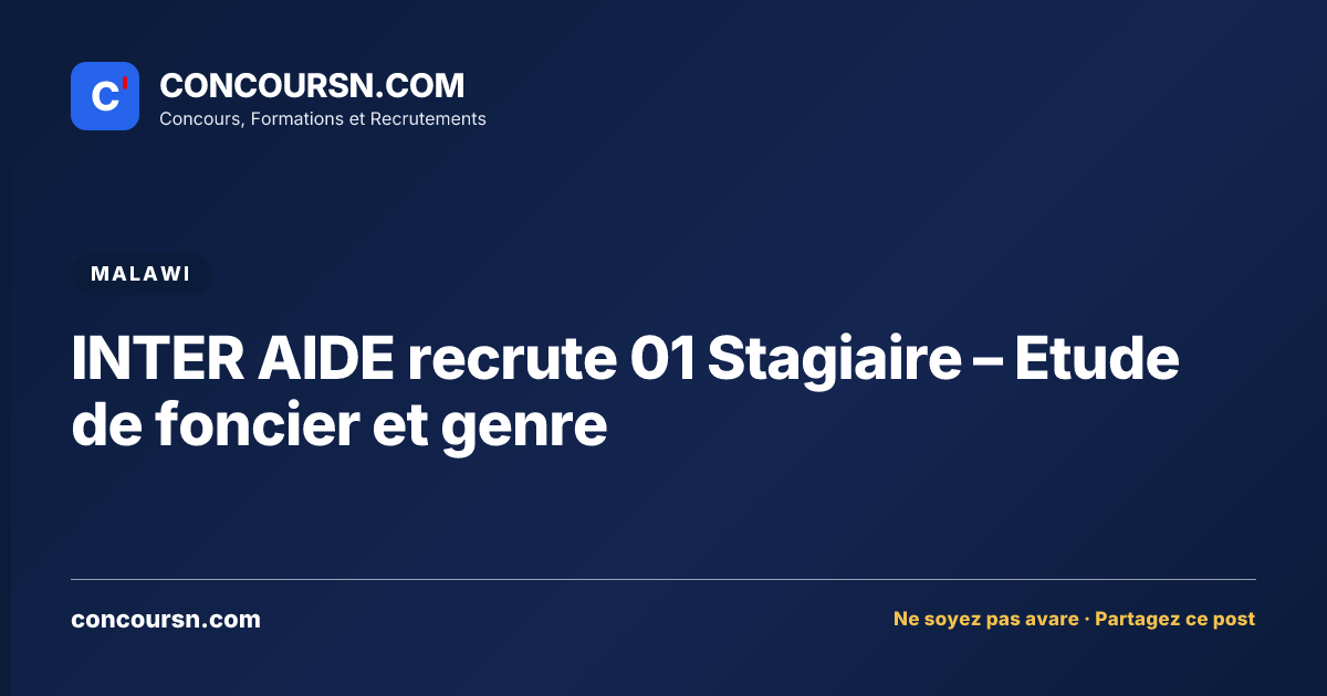 Illustration de l’article : INTER AIDE recrute 01 Stagiaire – Etude de foncier et genre