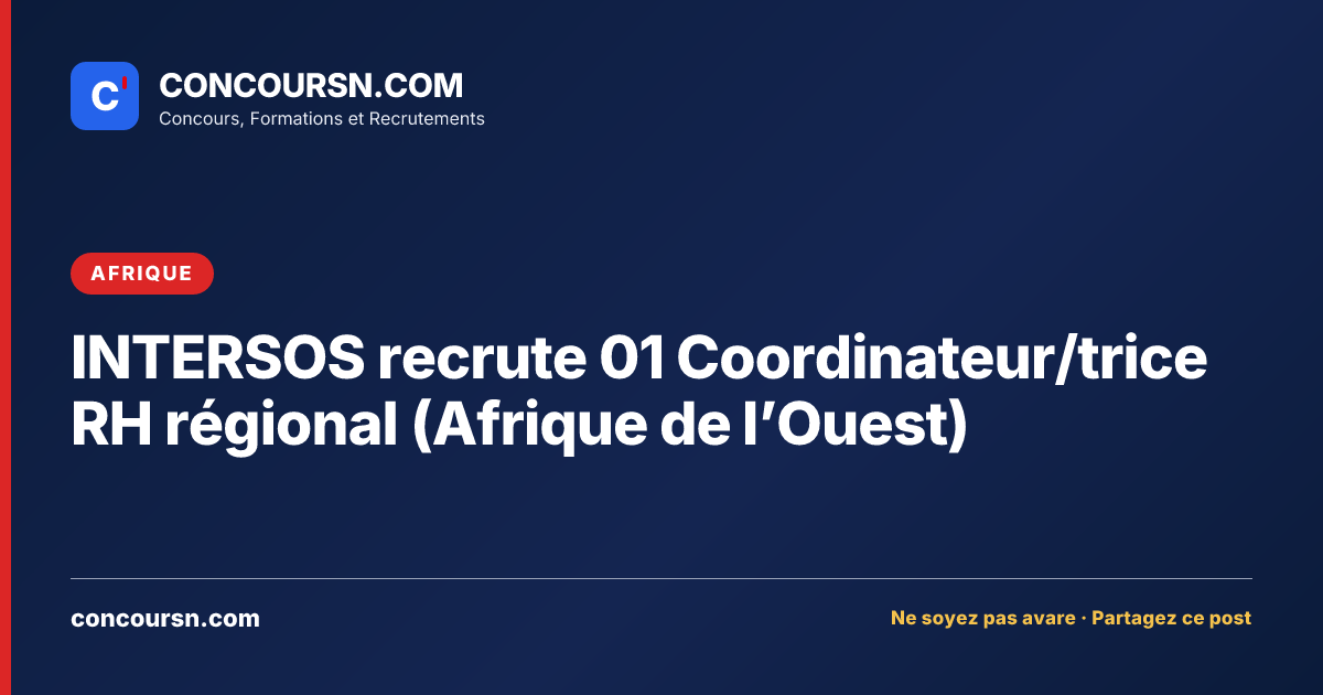 Illustration de l’article : INTERSOS recrute 01 Coordinateur/trice RH régional (Afrique de l’Ouest)