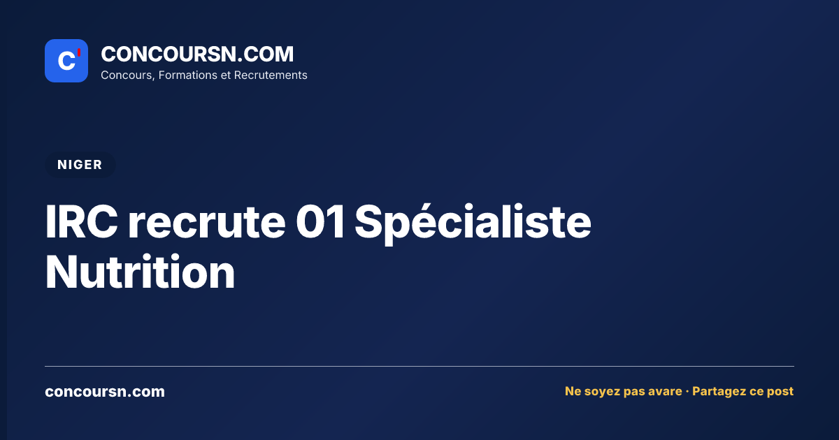 Illustration de l’article : IRC recrute 01 Spécialiste Nutrition