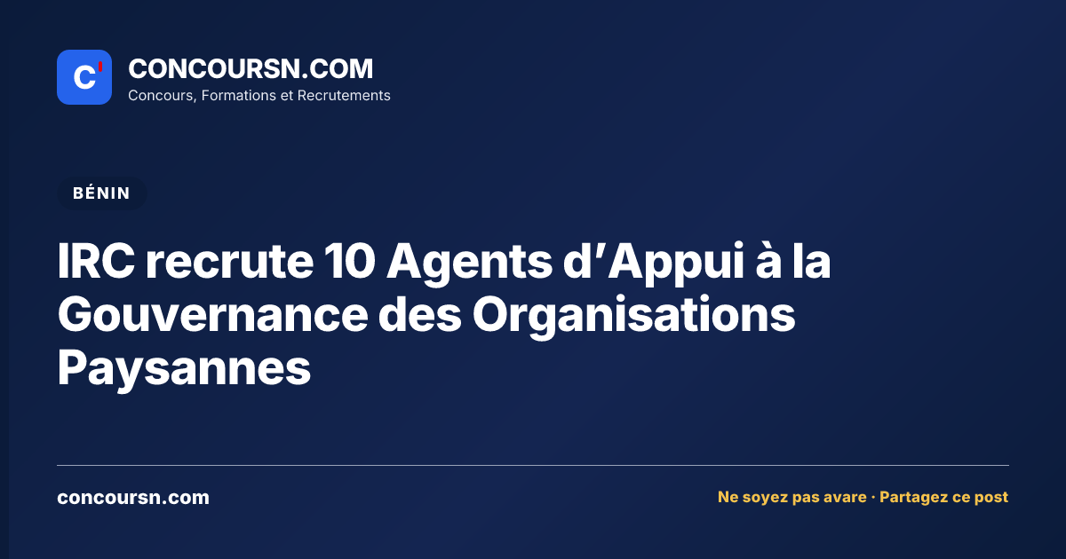 Illustration de l’article : IRC recrute 10 Agents d’Appui à la Gouvernance des Organisations Paysannes