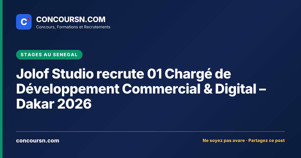 Illustration de l’article : Jolof Studio recrute 01 Chargé de Développement Commercial & Digital – Dakar 2026