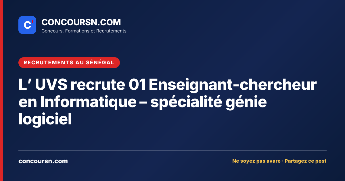 Illustration de l’article : L’ UVS recrute 01 Enseignant-chercheur en Informatique – spécialité génie logiciel