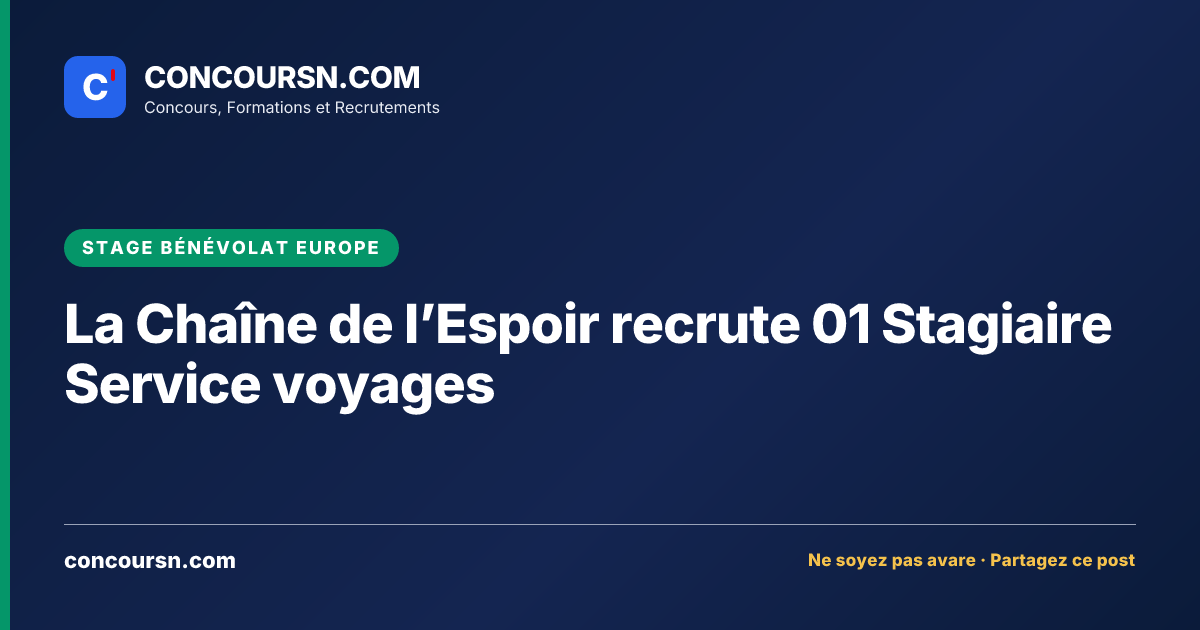 Illustration de l’article : La Chaîne de l’Espoir recrute 01 Stagiaire Service voyages
