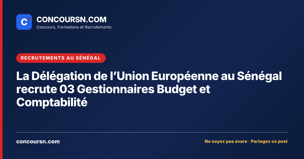 Illustration de l’article : La Délégation de l’Union Européenne au Sénégal recrute 03 Gestionnaires Budget et Comptabilité
