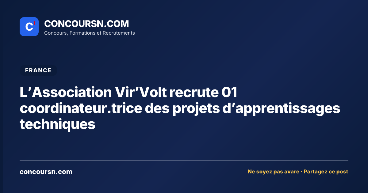 Illustration de l’article : L’Association Vir’Volt recrute 01 coordinateur.trice des projets d’apprentissages techniques