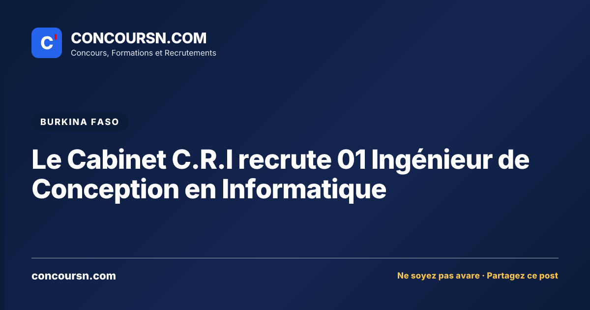 Illustration de l’article : Le Cabinet C.R.I recrute 01 Ingénieur de Conception en Informatique