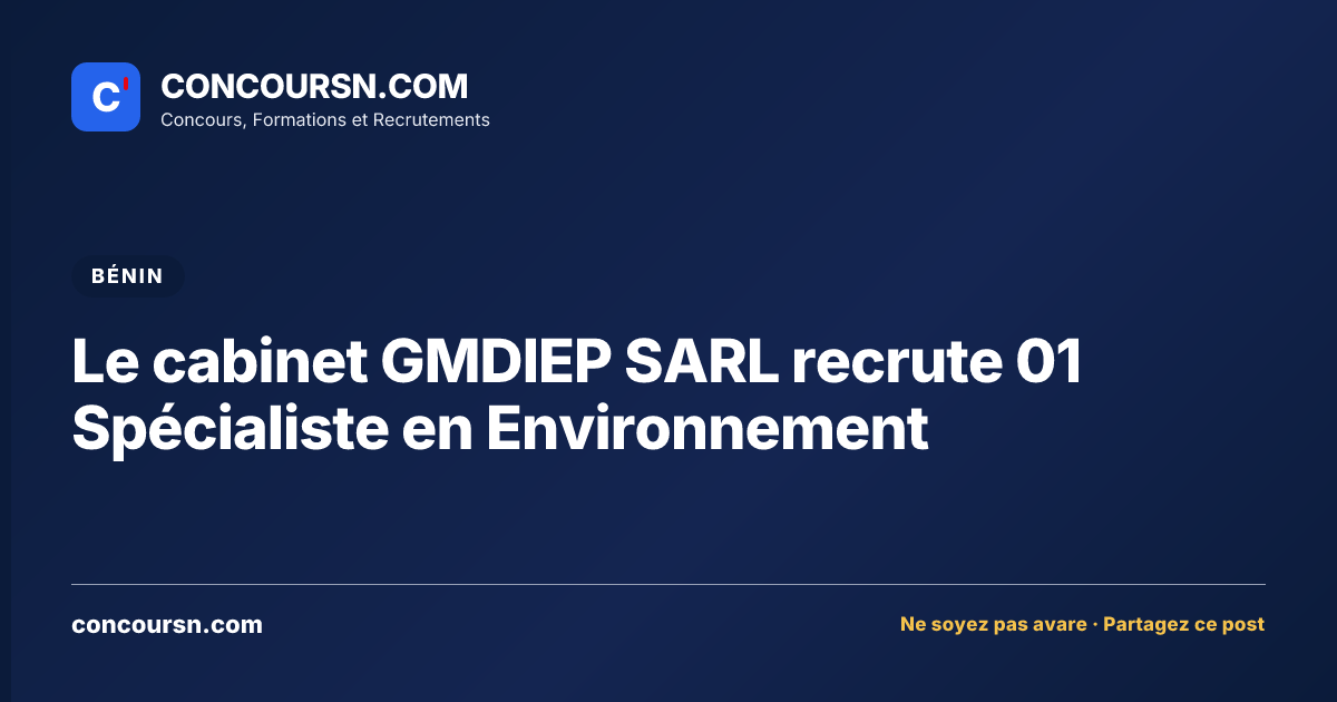 Illustration de l’article : Le cabinet GMDIEP SARL recrute 01 Spécialiste en Environnement