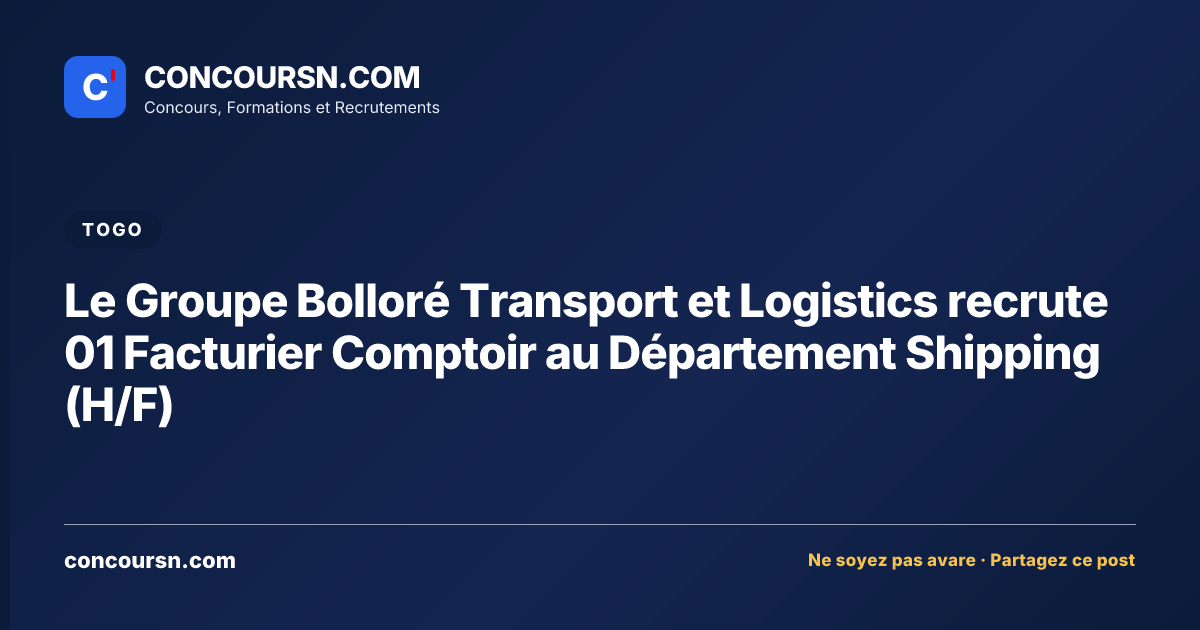 Illustration de l’article : Le Groupe Bolloré Transport et Logistics recrute 01 Facturier Comptoir au Département Shipping (H/F)