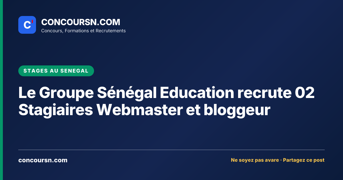 Illustration de l’article : Le Groupe Sénégal Education recrute 02 Stagiaires Webmaster et bloggeur