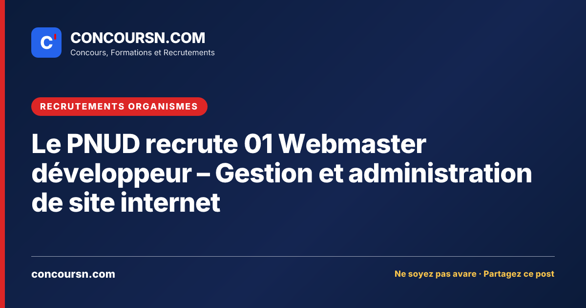 Illustration de l’article : Le PNUD recrute 01 Webmaster développeur – Gestion et administration de site internet