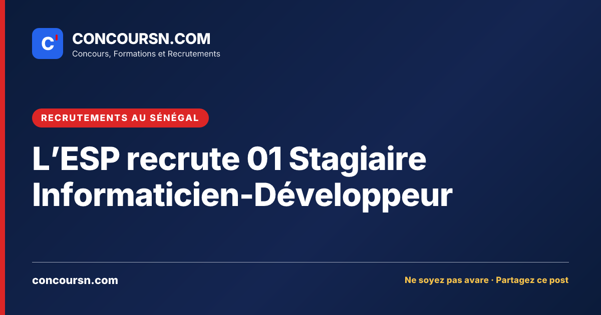 Illustration de l’article : L’ESP recrute 01 Stagiaire Informaticien-Développeur