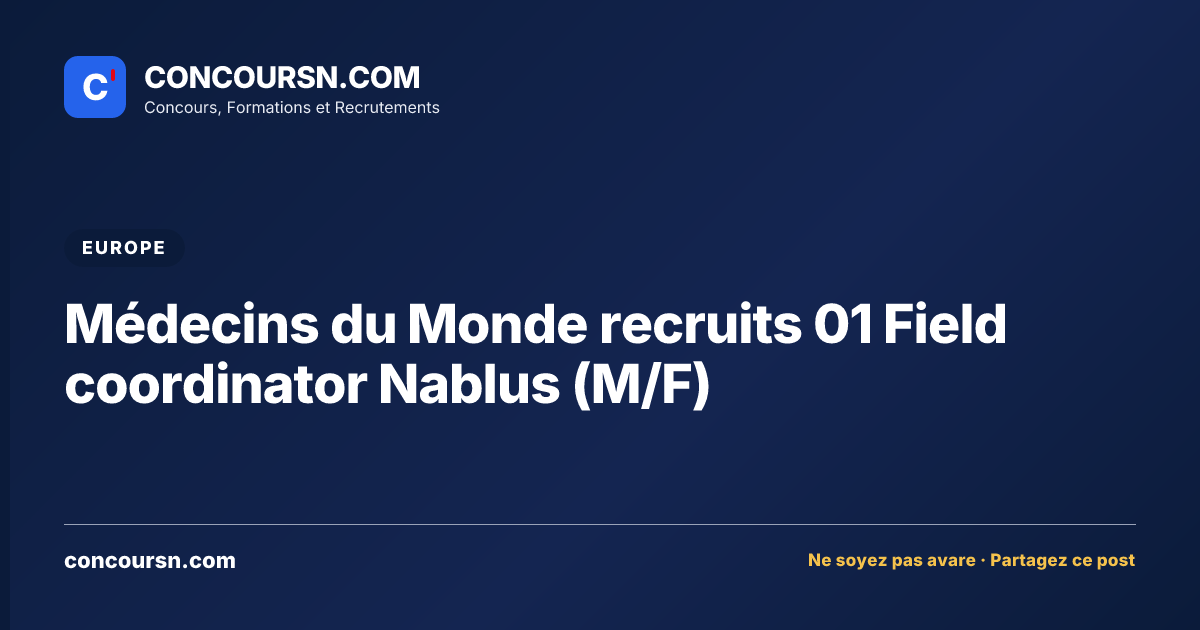 Illustration de l’article : Médecins du Monde recruits 01 Field coordinator Nablus (M/F)