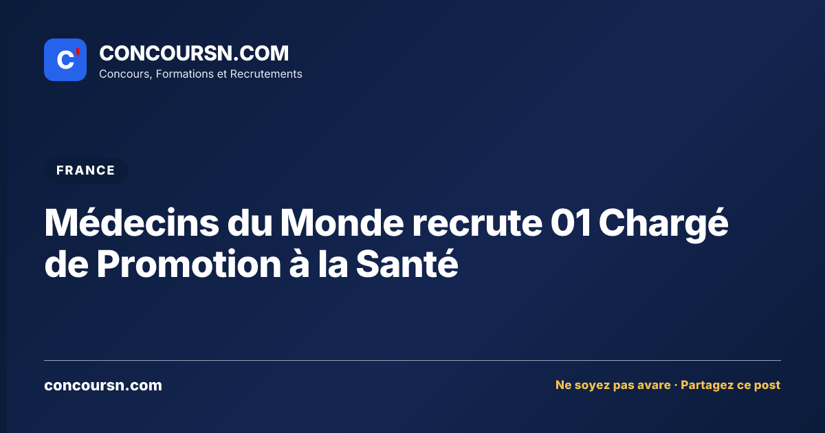 Illustration de l’article : Médecins du Monde recrute 01 Chargé de Promotion à la Santé