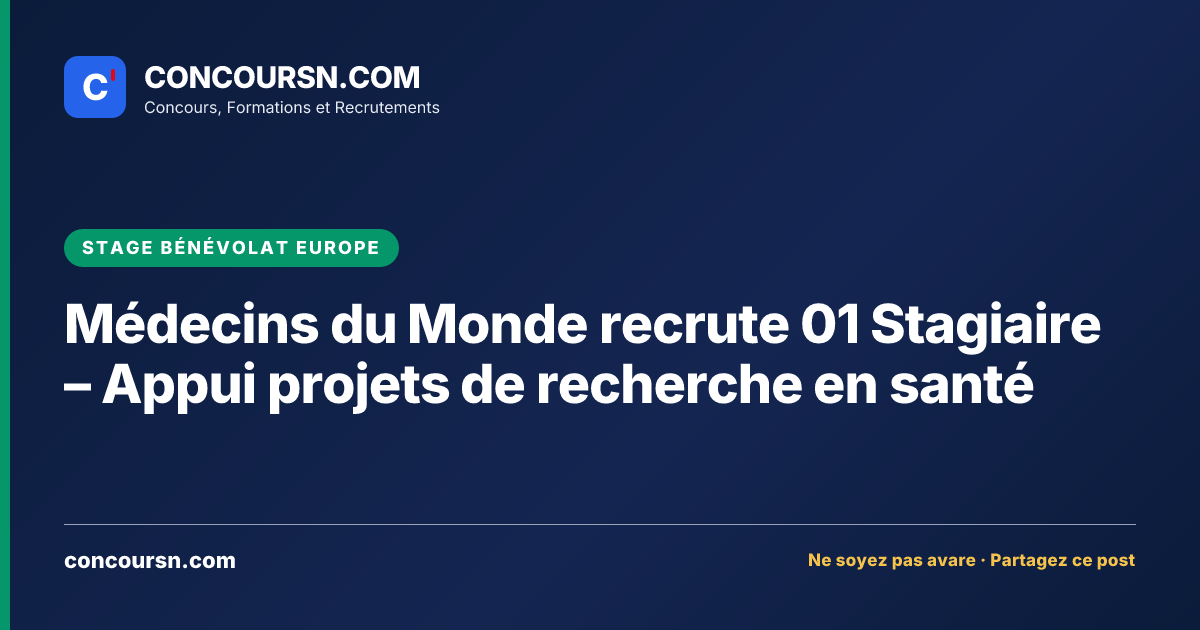 Illustration de l’article : Médecins du Monde recrute 01 Stagiaire – Appui projets de recherche en santé
