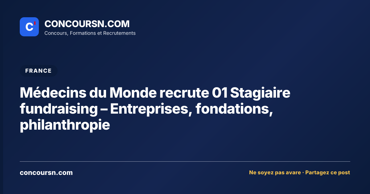 Illustration de l’article : Médecins du Monde recrute 01 Stagiaire fundraising – Entreprises, fondations, philanthropie