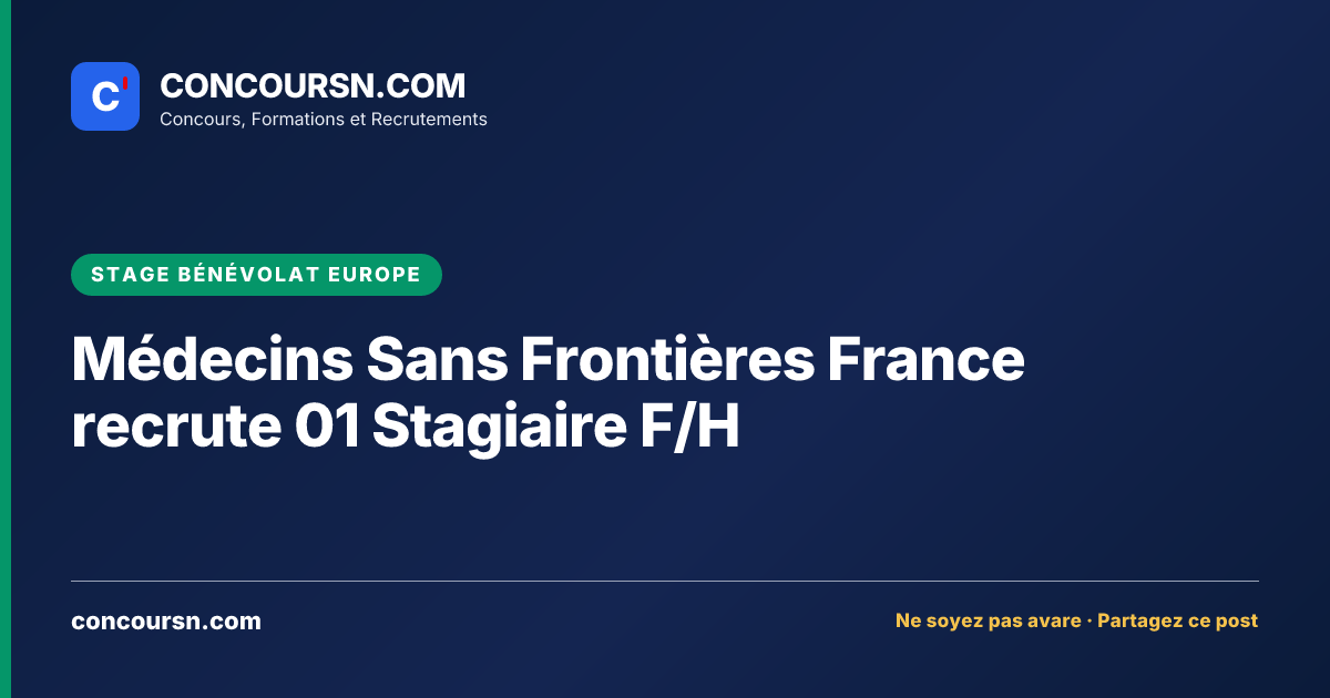 Médecins Sans Frontières France recrute 01 Stagiaire F/H