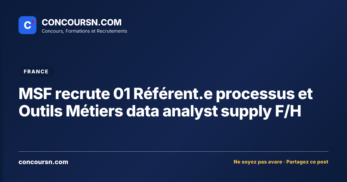 Illustration de l’article : MSF recrute 01 Référent.e processus et Outils Métiers data analyst supply F/H