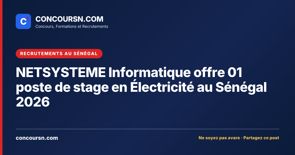 Illustration de l’article : NETSYSTEME Informatique offre 01 poste de stage en Électricité au Sénégal 2026