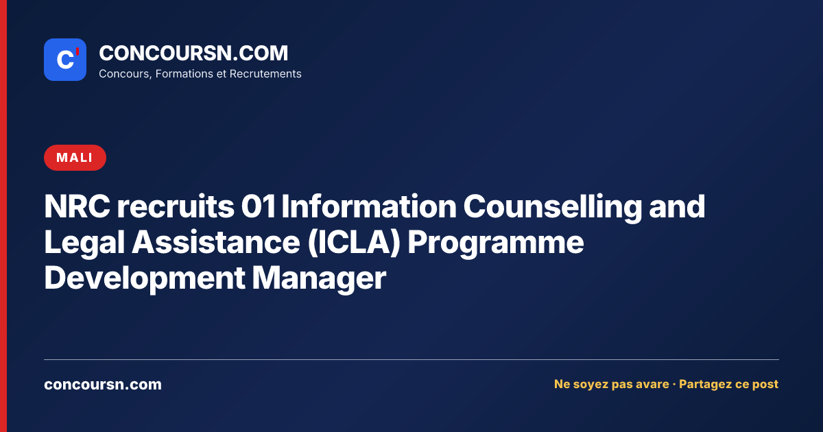 Illustration de l’article : NRC recruits 01 Information Counselling and Legal Assistance (ICLA) Programme Development Manager