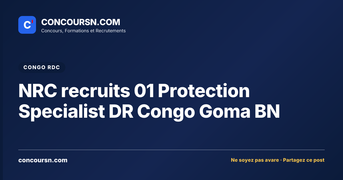 Illustration de l’article : NRC recruits 01 Protection Specialist DR Congo Goma BN